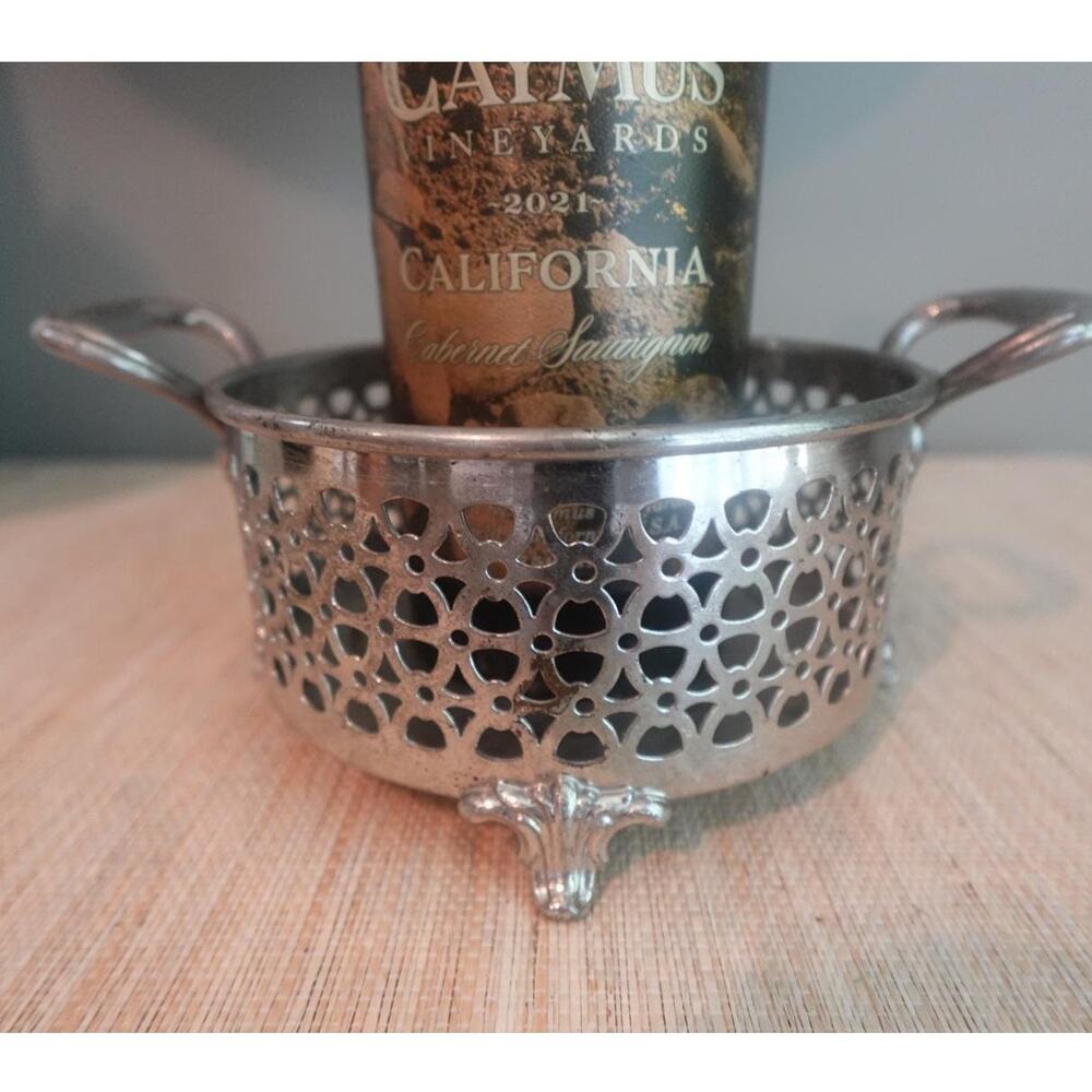 Vintage 1930s Manning Bowman Silver Reticulated Wine Coaster or Casserole Holder